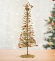 Trblietavý, kovový vianočný strom - 28 cm - zlatý